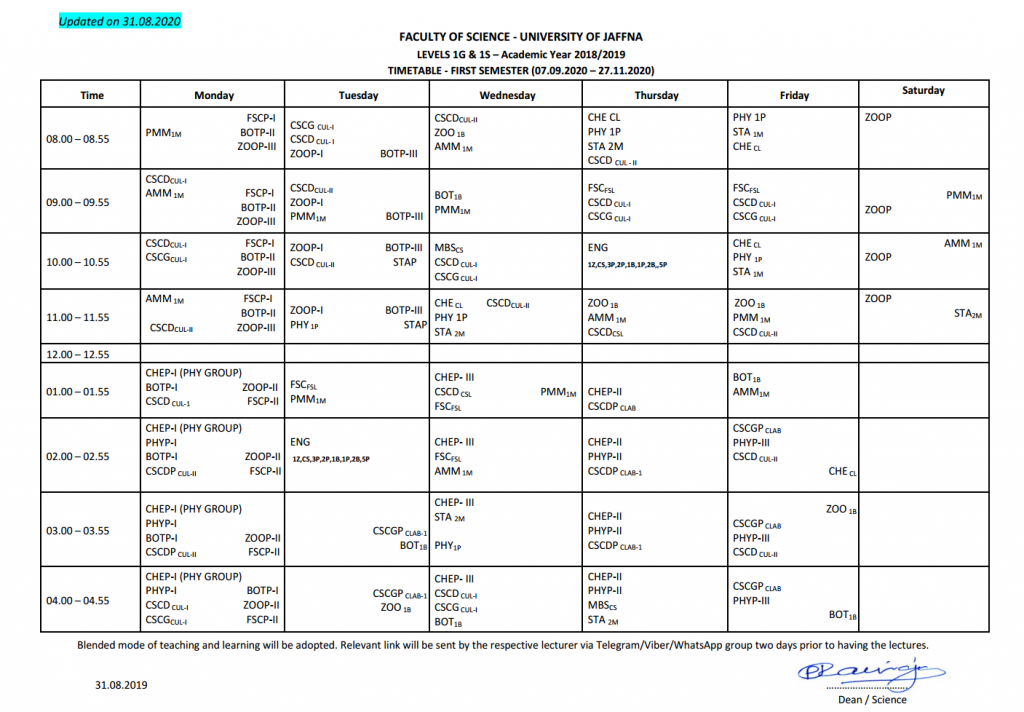 Lecture Timetables – Faculty of Science