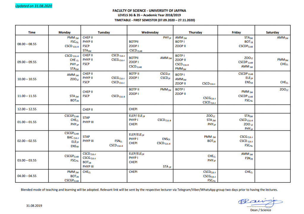 Lecture Timetables – Faculty of Science